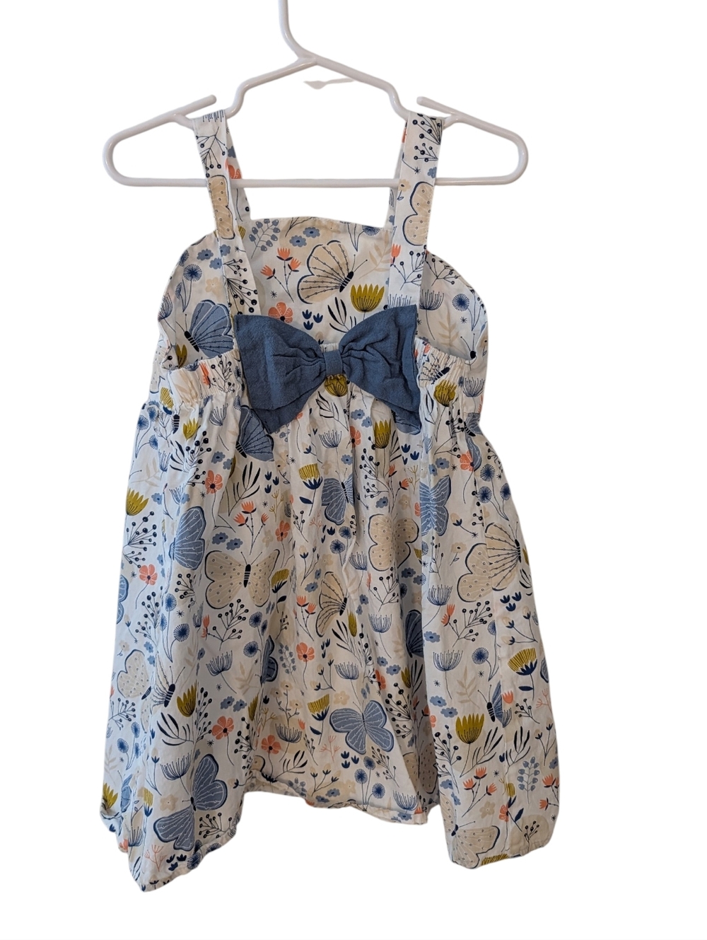 Girls White Butterfly & Floral Sundress Cotton  Size 4T - Picture 2 of 9